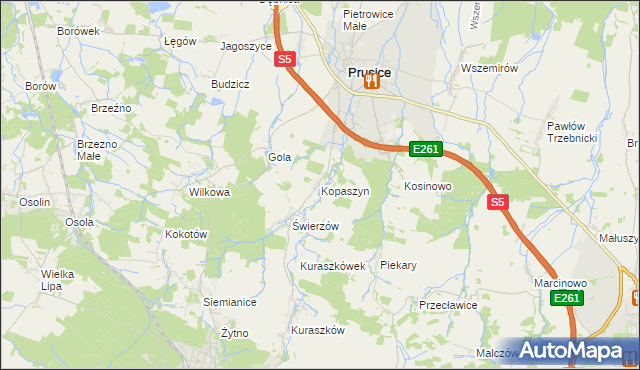 mapa Kopaszyn gmina Prusice, Kopaszyn gmina Prusice na mapie Targeo