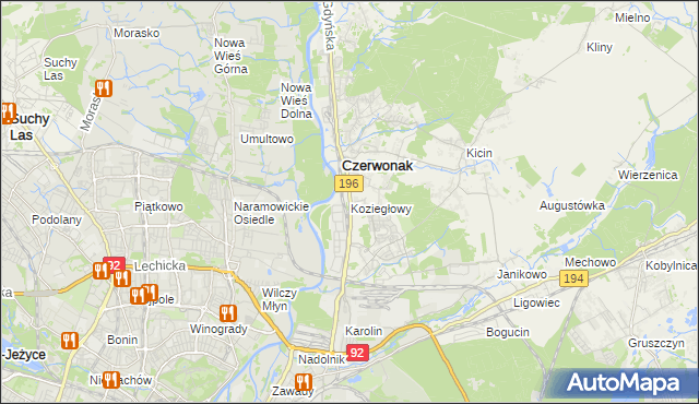 mapa Koziegłowy gmina Czerwonak, Koziegłowy gmina Czerwonak na mapie Targeo