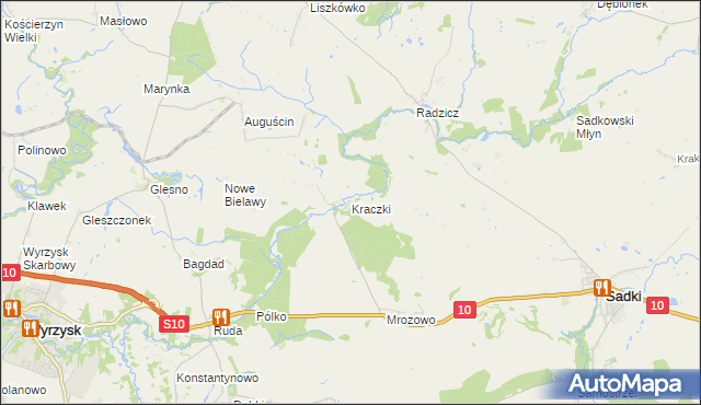 mapa Kraczki gmina Sadki, Kraczki gmina Sadki na mapie Targeo