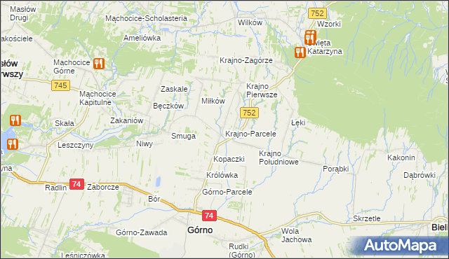 mapa Krajno-Parcele, Krajno-Parcele na mapie Targeo