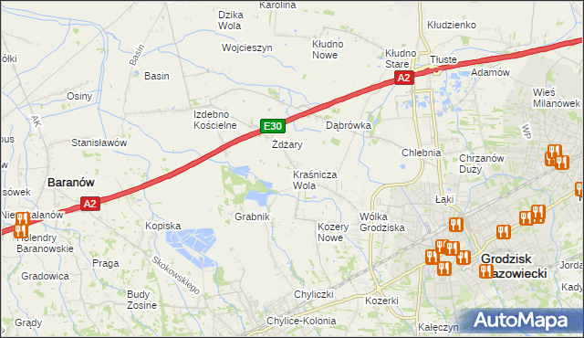 mapa Kraśnicza Wola, Kraśnicza Wola na mapie Targeo