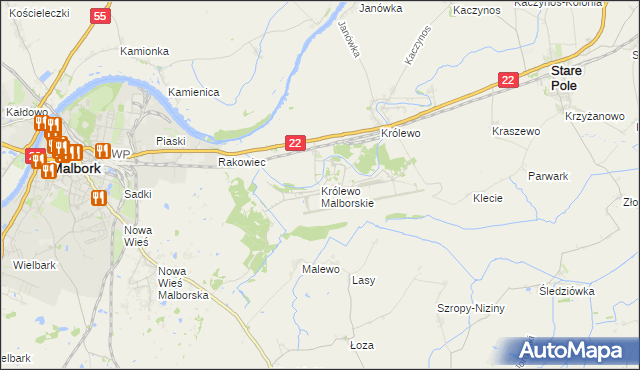 mapa Królewo Malborskie, Królewo Malborskie na mapie Targeo