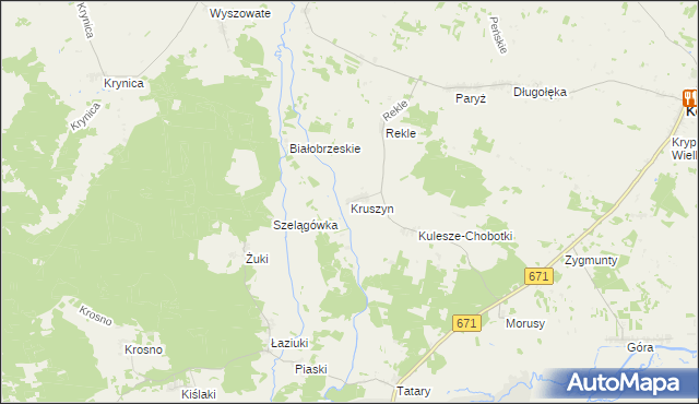 mapa Kruszyn gmina Krypno, Kruszyn gmina Krypno na mapie Targeo