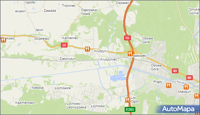 mapa Kruszyniec gmina Sicienko, Kruszyniec gmina Sicienko na mapie Targeo