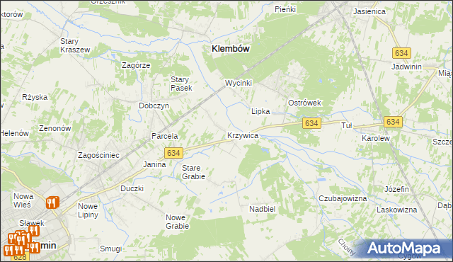 mapa Krzywica gmina Klembów, Krzywica gmina Klembów na mapie Targeo