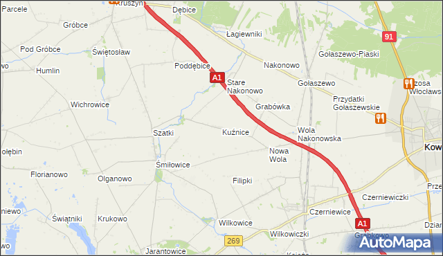 mapa Kuźnice gmina Choceń, Kuźnice gmina Choceń na mapie Targeo
