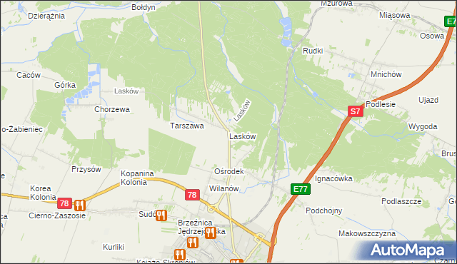 mapa Lasków gmina Jędrzejów, Lasków gmina Jędrzejów na mapie Targeo