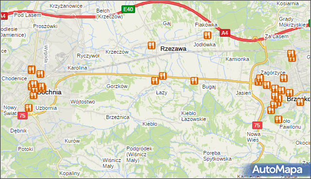 mapa Łazy gmina Rzezawa, Łazy gmina Rzezawa na mapie Targeo