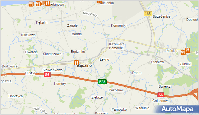 mapa Łekno gmina Będzino, Łekno gmina Będzino na mapie Targeo