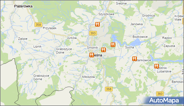 mapa Leśna powiat lubański, Leśna powiat lubański na mapie Targeo