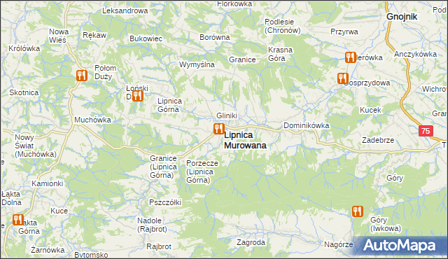 mapa Lipnica Murowana, Lipnica Murowana na mapie Targeo