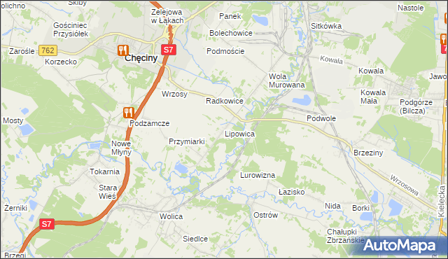 mapa Lipowica gmina Chęciny, Lipowica gmina Chęciny na mapie Targeo
