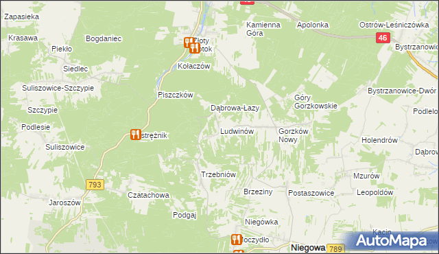 mapa Ludwinów gmina Niegowa, Ludwinów gmina Niegowa na mapie Targeo