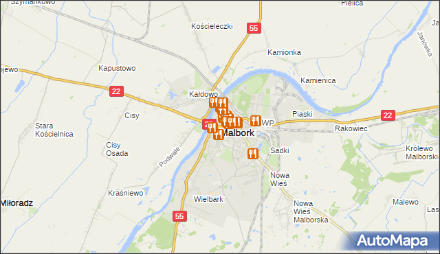 mapa Malborka, Malbork na mapie Targeo