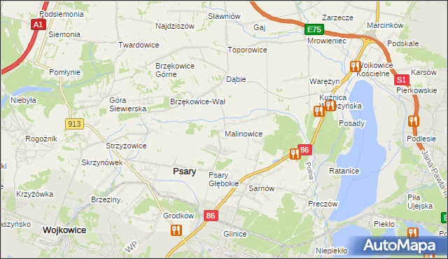 mapa Malinowice, Malinowice na mapie Targeo