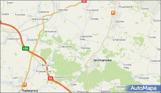 mapa Maniów gmina Jerzmanowa, Maniów gmina Jerzmanowa na mapie Targeo