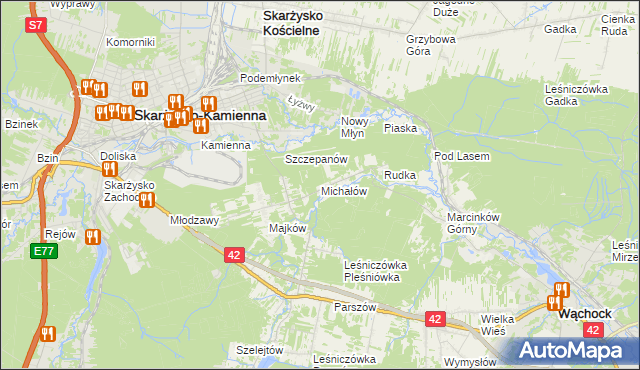 mapa Michałów gmina Skarżysko Kościelne, Michałów gmina Skarżysko Kościelne na mapie Targeo