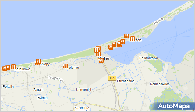 mapa Mielno powiat koszaliński, Mielno powiat koszaliński na mapie Targeo