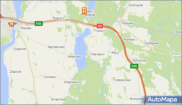 mapa Mierzęcin gmina Wolin, Mierzęcin gmina Wolin na mapie Targeo