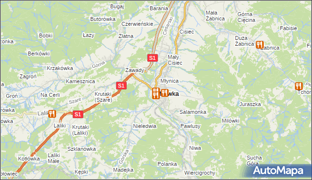 mapa Milówka powiat żywiecki, Milówka powiat żywiecki na mapie Targeo