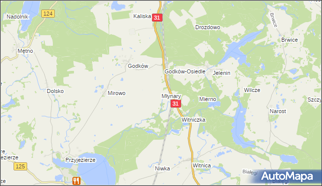 mapa Młynary gmina Moryń, Młynary gmina Moryń na mapie Targeo