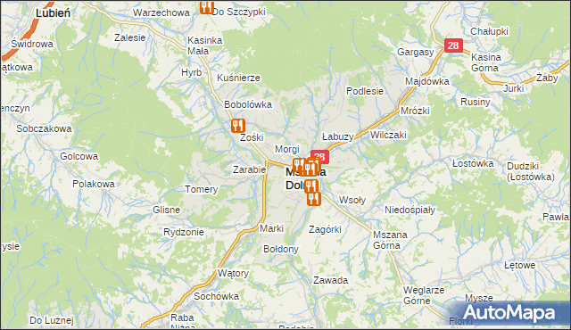 mapa Mszana Dolna, Mszana Dolna na mapie Targeo