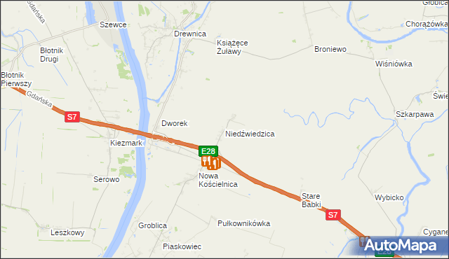 mapa Niedźwiedzica gmina Stegna, Niedźwiedzica gmina Stegna na mapie Targeo