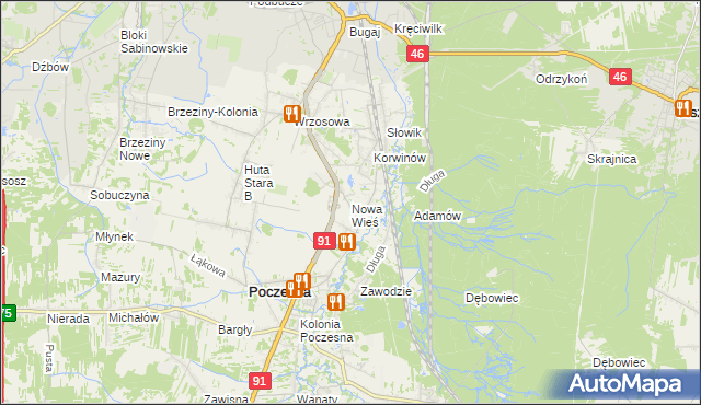 mapa Nowa Wieś gmina Poczesna, Nowa Wieś gmina Poczesna na mapie Targeo