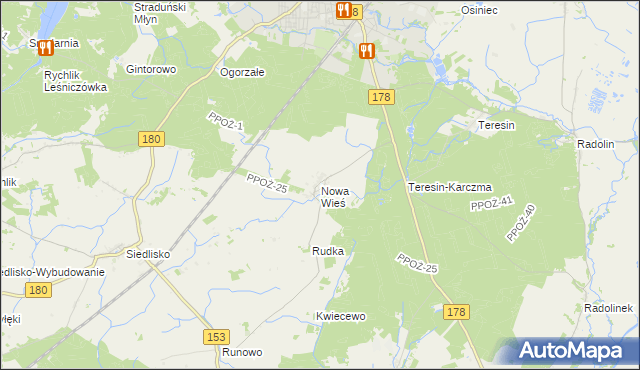 mapa Nowa Wieś gmina Trzcianka, Nowa Wieś gmina Trzcianka na mapie Targeo