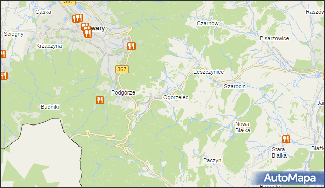 mapa Ogorzelec gmina Kamienna Góra, Ogorzelec gmina Kamienna Góra na mapie Targeo