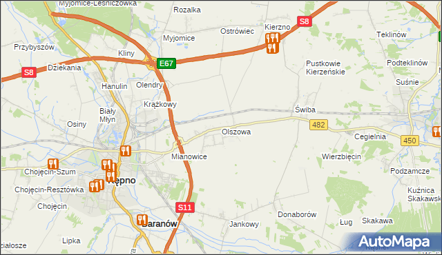 mapa Olszowa gmina Kępno, Olszowa gmina Kępno na mapie Targeo