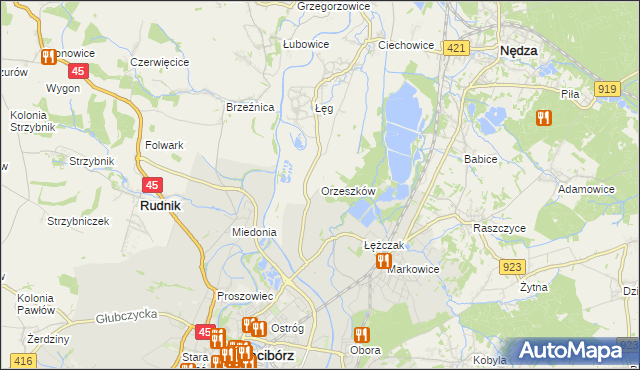 mapa Orzeszków gmina Nędza, Orzeszków gmina Nędza na mapie Targeo