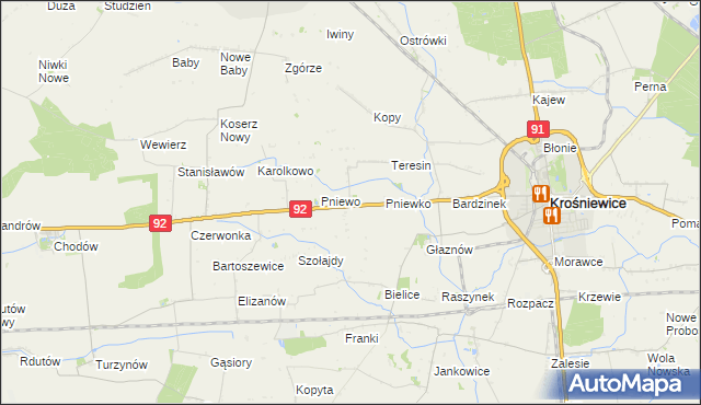 mapa Ostałów gmina Krośniewice, Ostałów gmina Krośniewice na mapie Targeo