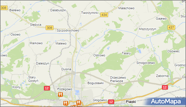mapa Ostrowo gmina Gostyń, Ostrowo gmina Gostyń na mapie Targeo