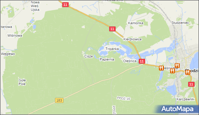 mapa Papiernia gmina Chodzież, Papiernia gmina Chodzież na mapie Targeo