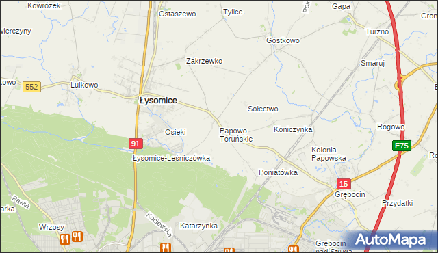 mapa Papowo Toruńskie, Papowo Toruńskie na mapie Targeo