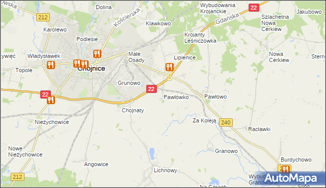 mapa Pawłówko gmina Chojnice, Pawłówko gmina Chojnice na mapie Targeo