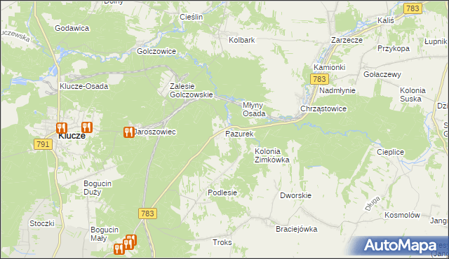 mapa Pazurek, Pazurek na mapie Targeo