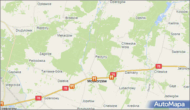 mapa Perzyny gmina Moskorzew, Perzyny gmina Moskorzew na mapie Targeo