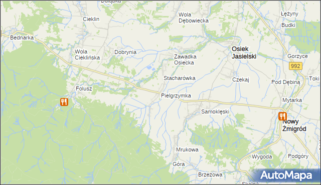 mapa Pielgrzymka gmina Osiek Jasielski, Pielgrzymka gmina Osiek Jasielski na mapie Targeo