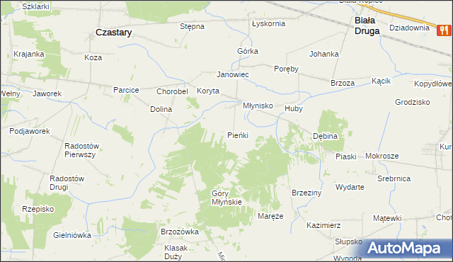 mapa Pieńki gmina Biała, Pieńki gmina Biała na mapie Targeo