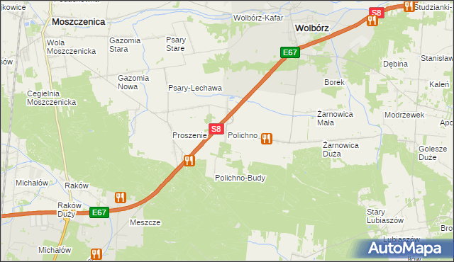 mapa Polichno gmina Wolbórz, Polichno gmina Wolbórz na mapie Targeo