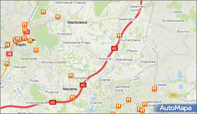 mapa Połomia gmina Mszana, Połomia gmina Mszana na mapie Targeo
