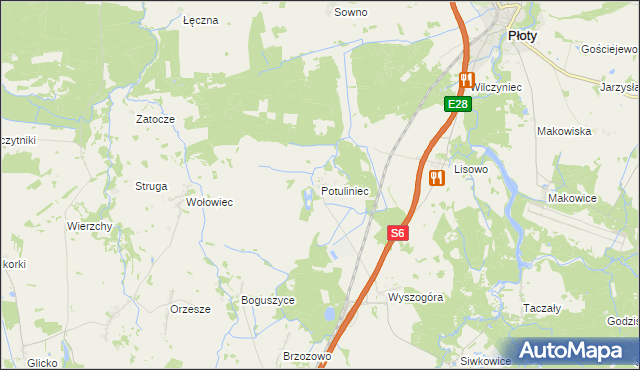 mapa Potuliniec, Potuliniec na mapie Targeo