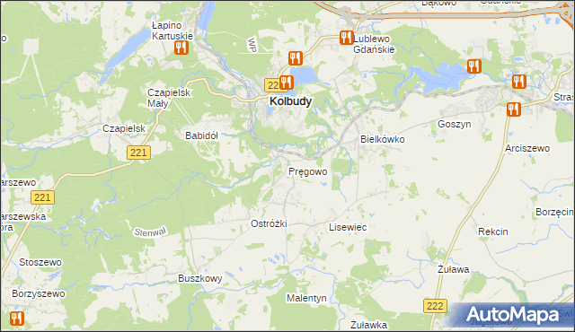 mapa Pręgowo gmina Kolbudy, Pręgowo gmina Kolbudy na mapie Targeo