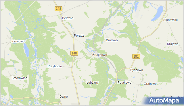 mapa Prusinowo gmina Łobez, Prusinowo gmina Łobez na mapie Targeo