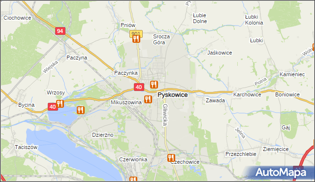mapa Pyskowice powiat gliwicki, Pyskowice powiat gliwicki na mapie Targeo