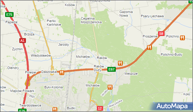 mapa Raków gmina Moszczenica, Raków gmina Moszczenica na mapie Targeo