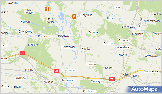 mapa Rębów gmina Kije, Rębów gmina Kije na mapie Targeo