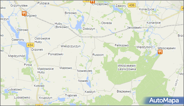 mapa Rusocin gmina Dolsk, Rusocin gmina Dolsk na mapie Targeo